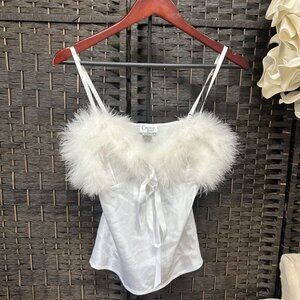 Cinema Etoile Pearl White Feathers Lingerie Top Size Small